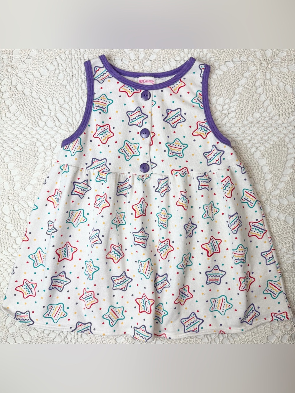 Vintage 1990s Carter's Girls 6 Years Star Print Sleeveless Jumper Dress